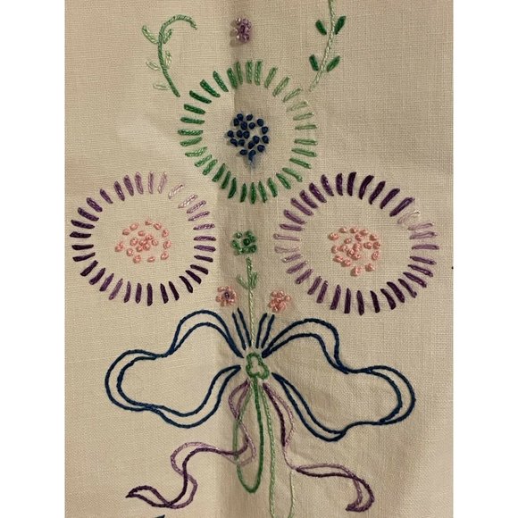 Vintage Linen Embroidered 30.5" x 17" Table Runner Purple Blue Green Handmade - Picture 4 of 11